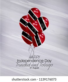 Vector illustration of Happy Trinidad and Tobago Independence Day 31 August. Waving flags isolated on gray background.