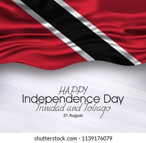 Vector illustration of Happy Trinidad and Tobago Independence Day 31 August. Waving flags isolated on gray background.