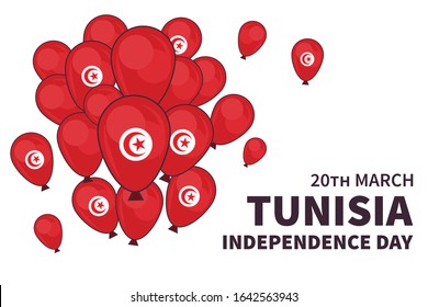 vector illustration happy tunisia independence day in 20 march.  ballon flag of tunisia celebration, banner background greeting card tunisia day.