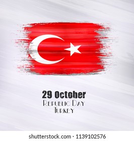 Vector illustration of Happy Turkey Republic Day 29 October. Waving flags isolated on gray background.