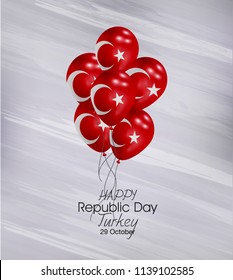 Vector illustration of Happy Turkey Republic Day 29 October. Waving flags isolated on gray background.