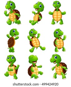 Vector illustration of  Happy turtle cartoon collection set 