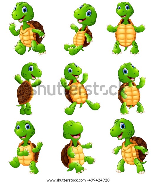 Vector Illustration Happy Turtle Cartoon Collection Stock Vector ...