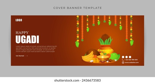 Vector illustration of Happy Ugadi Facebook cover banner Template