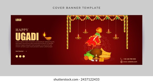 Vector illustration of Happy Ugadi Facebook cover banner Template