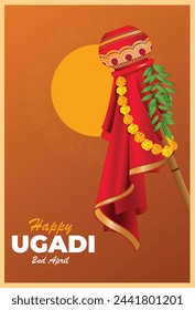 Vector illustration Happy Ugadi in Hindi Font New Year's Day for the states of Andhra Pradesh, Telangana, and Karnataka editable post banner template 