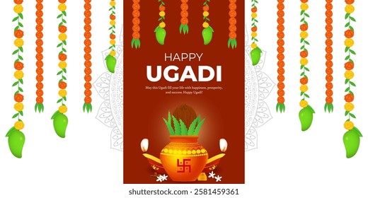 Vector illustration of Happy Ugadi social media template