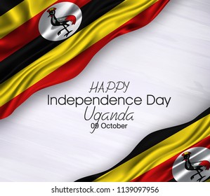 Vector illustration of Happy Uganda Independence Day 09 October. Waving flags isolated on gray background.
