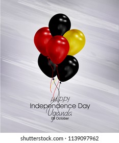 Vector illustration of Happy Uganda Independence Day 09 October. Waving flags isolated on gray background.