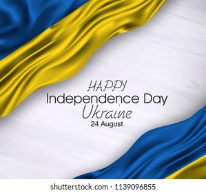 Vector illustration of Happy Ukraine Independence Day 24 August. Waving flags isolated on gray background.