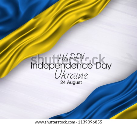 Vector illustration of Happy Ukraine Independence Day 24 August. Waving flags isolated on gray background.