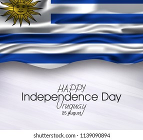 Vector illustration of Happy Uruguay Independence Day 25 August. Waving flags isolated on gray background.