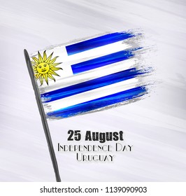 Vector illustration of Happy Uruguay Independence Day 25 August. Waving flags isolated on gray background.