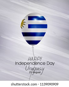 Vector illustration of Happy Uruguay Independence Day 25 August. Waving flags isolated on gray background.