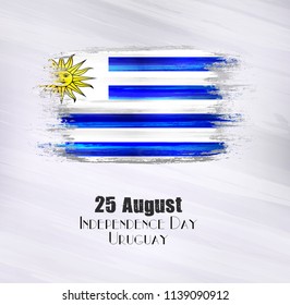 Vector illustration of Happy Uruguay Independence Day 25 August. Waving flags isolated on gray background.