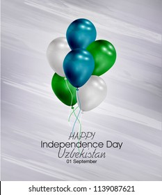 Vector illustration of Happy Uzbekistan Independence Day 01 September. Waving flags isolated on gray background.