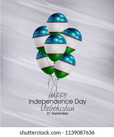 Vector illustration of Happy Uzbekistan Independence Day 01 September. Waving flags isolated on gray background.