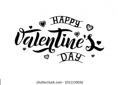 vector illustration of Happy Valentines day text for greeting card, banner template. Happy Valentines day black lettering typography poster.Valentines day lettering on white background with texture