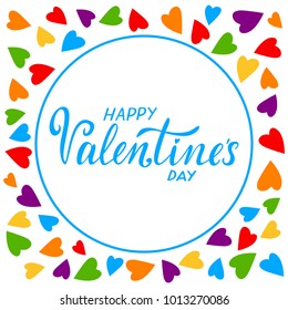 Vector illustration with Happy Valentine's Day text. Vector Romantic illustration for Valentines day. LGBT Valentine's Day card of gays, lesbians, bisexual and transgender people.