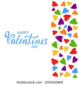 Vector illustration of Happy Valentine's Day text with hearts. 