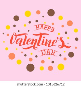 vector illustration of Happy Valentines day text for greeting card, banner template.Happy Valentines day red lettering typography poster. lettering on a pink background with yellow and black circles