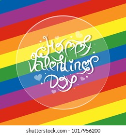 vector illustration of a Happy Valentine's Day on the background of rainbow flag