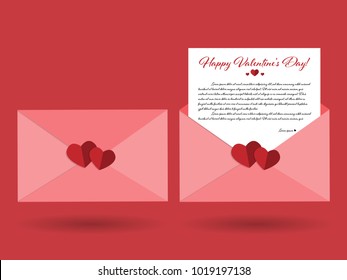 Vector illustration of Happy Valentines day letter. Valentines Day Vector Envelope isolated on red background. Love letter icon, flat style. 