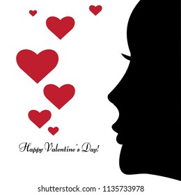 Vector illustration of Happy Valentine's day! Vector illustration. Girl and red hearts on a white background.