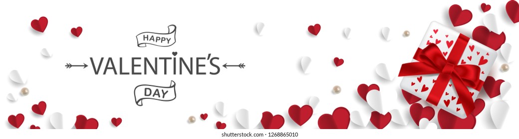 Vector illustration. Happy Valentines Day typography vector design for greeting cards and poster. Valentines Day text with gift box, paper Valentines. Design template celebration.