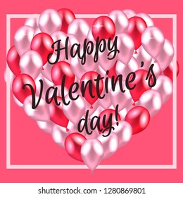 Vector illustration. Happy Valentine's day! Heart of red and pink balloons. For postcards, banners, posters, advertising.
