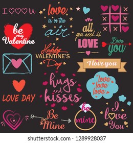 Vector illustration of happy valentines day typography lettering logo set.Valentine's day hand drawn calligraphy and illustration set.
