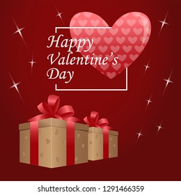 Vector illustration Happy Valentine's Day. Gift boxes with red ribbons.