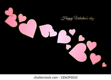 Vector illustration of Happy Valentines Day! Pink hearts on a black background
