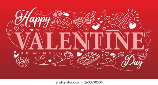Vector illustration. Happy Valentines Day typography vector design for greeting cards and poster. Valentines Day text with paper Valentines. Design template celebration.