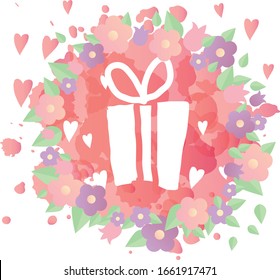 Vector illustration of Happy Valentine's Day with signature for baner, postcard, card, badge, tag, label, icon, poster. Flower, star and heart background. Happy Valentine's day.