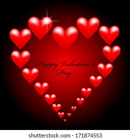 Vector illustration of Happy Valentine's Day! Red heart on black