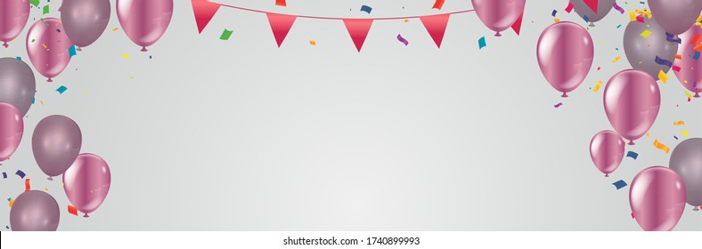 Vector Illustration of Happy Valentines Day and Birthday banner ribbons and balloons 