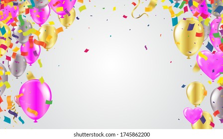 Vector Illustration of Happy Valentines Day and Birthday banner ribbons and balloons 