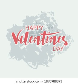 Vector illustration Happy Valentine's Day on a peony flowers background. Handwritten lettering on textured background. Typographic text, badge, icon. Festive poster, postcard, postcard, invitation.