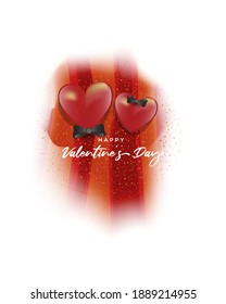 Vector illustration of Happy Valentine's Day concept banner with hearts, ribbons and more elements on abstract pink background.
