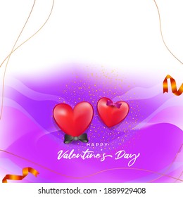 Vector illustration of Happy Valentine's Day concept banner with hearts, ribbons, confetti on abstract love background.