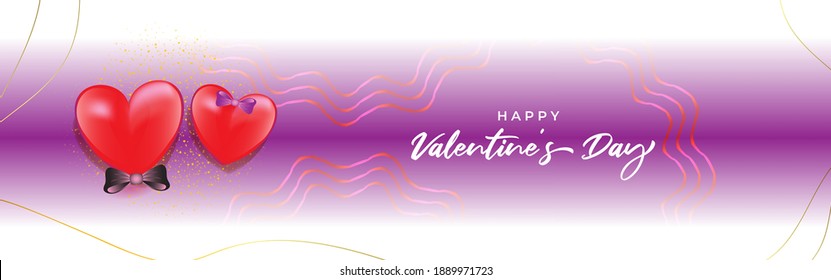 Vector illustration of Happy Valentine's Day concept banner with hearts, ribbons, confetti on abstract love background.