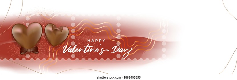 Vector illustration of Happy Valentine's Day concept banner with hearts, ribbons, confetti on abstract love background.