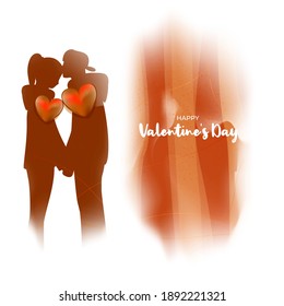Vector illustration of Happy Valentine's Day concept banner with couple, hearts, ribbons on abstract background.