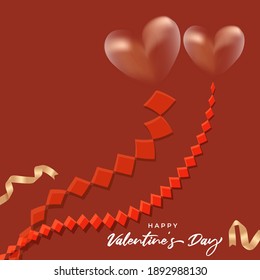 Vector illustration of Happy Valentine's Day concept banner with hearts, ribbons, confetti on abstract love background.