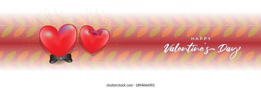 Vector illustration of Happy Valentine's Day concept banner with hearts, ribbons, confetti on abstract love background.