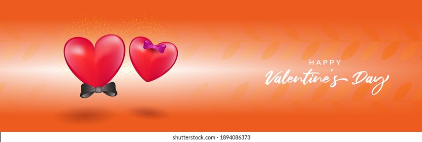 Vector illustration of Happy Valentine's Day concept banner with hearts, ribbons, confetti on abstract love background.