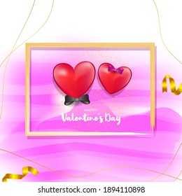 Vector illustration of Happy Valentine's Day concept banner with hearts, ribbons, confetti on abstract love background.