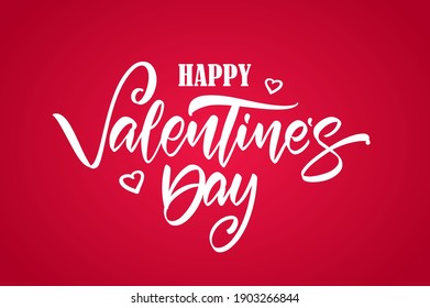 Vector illustration: Happy Valentine's Day. Handwritten calligraphic brush lettering with hearts.