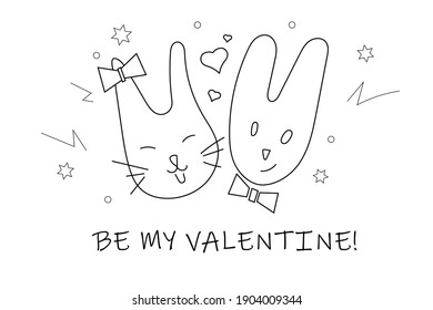 Ilustración vectorial. Consecuencia feliz del día de San Valentín. Estilo de arte de línea. Blanco y negro.